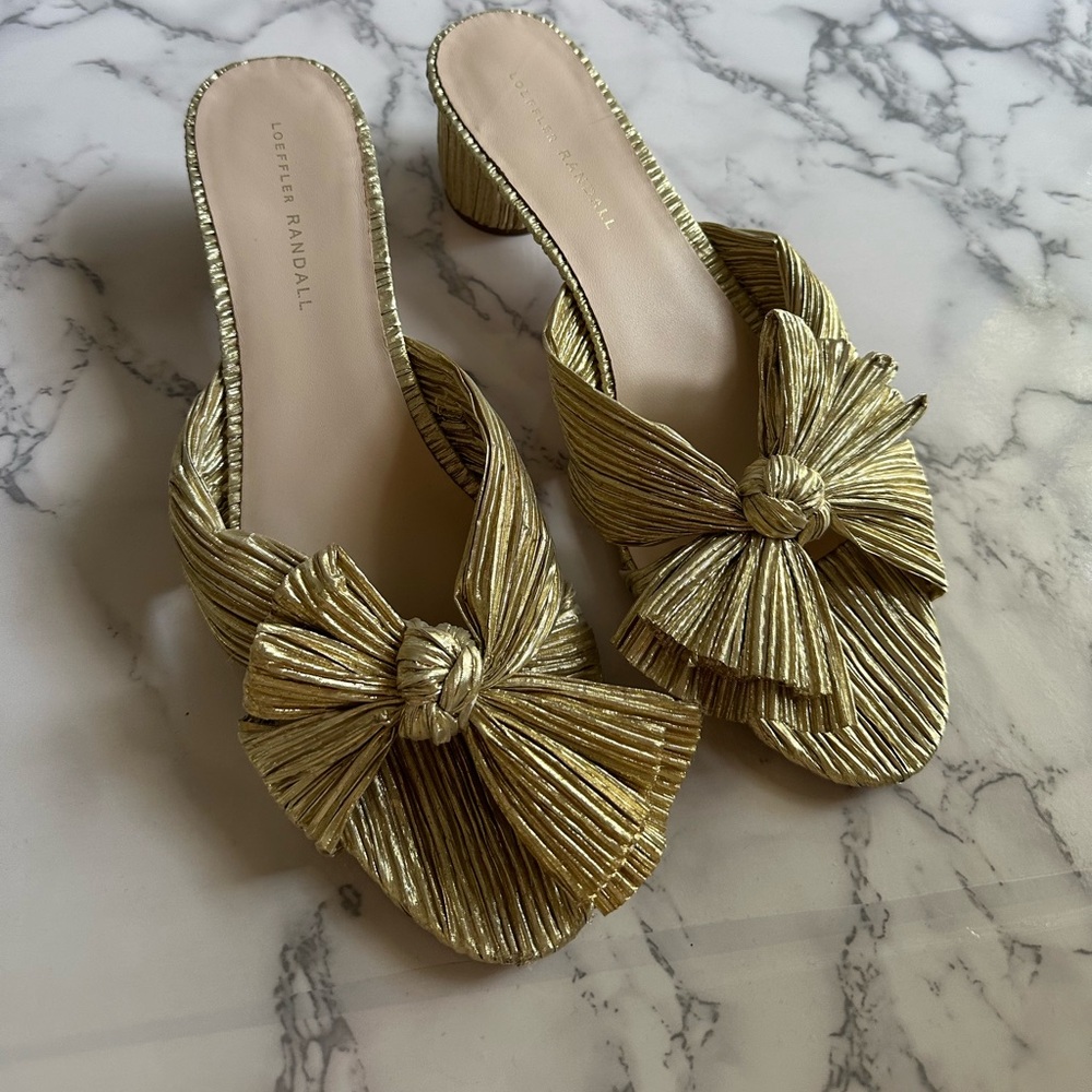 Loeffler Randall Emilia Gold Bow Pleated Heel FIT LIKE A US W10